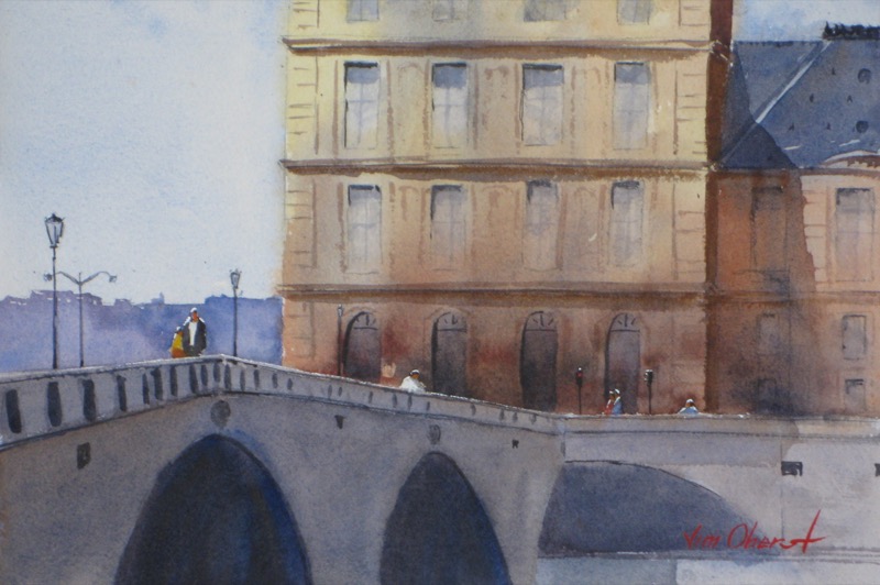 landscape, urban, city, louvre, paris, france, oberst, original watercolor painting